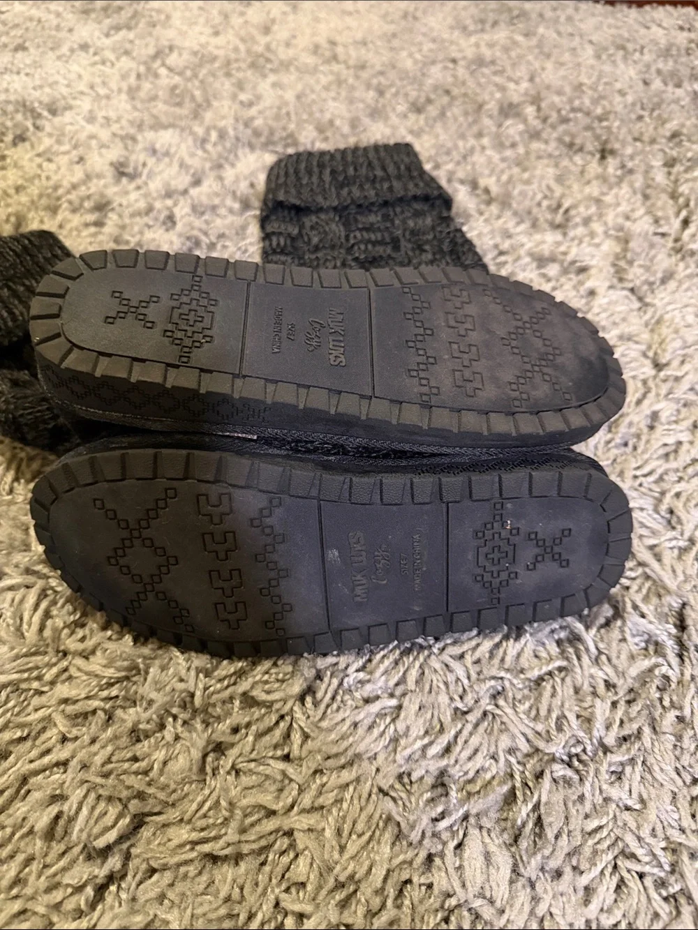 Muk Luks Black and Gray Knit Tall Slipper Boots Size 7